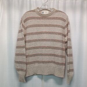 Vintage Winona Knits Striped Crewneck Sweater Made in USA Tan Red Green Mens S
